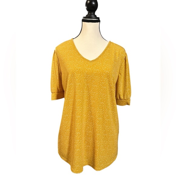 Adrianna Papell Mustard Blouse with White Accents - Picture 2 of 7
